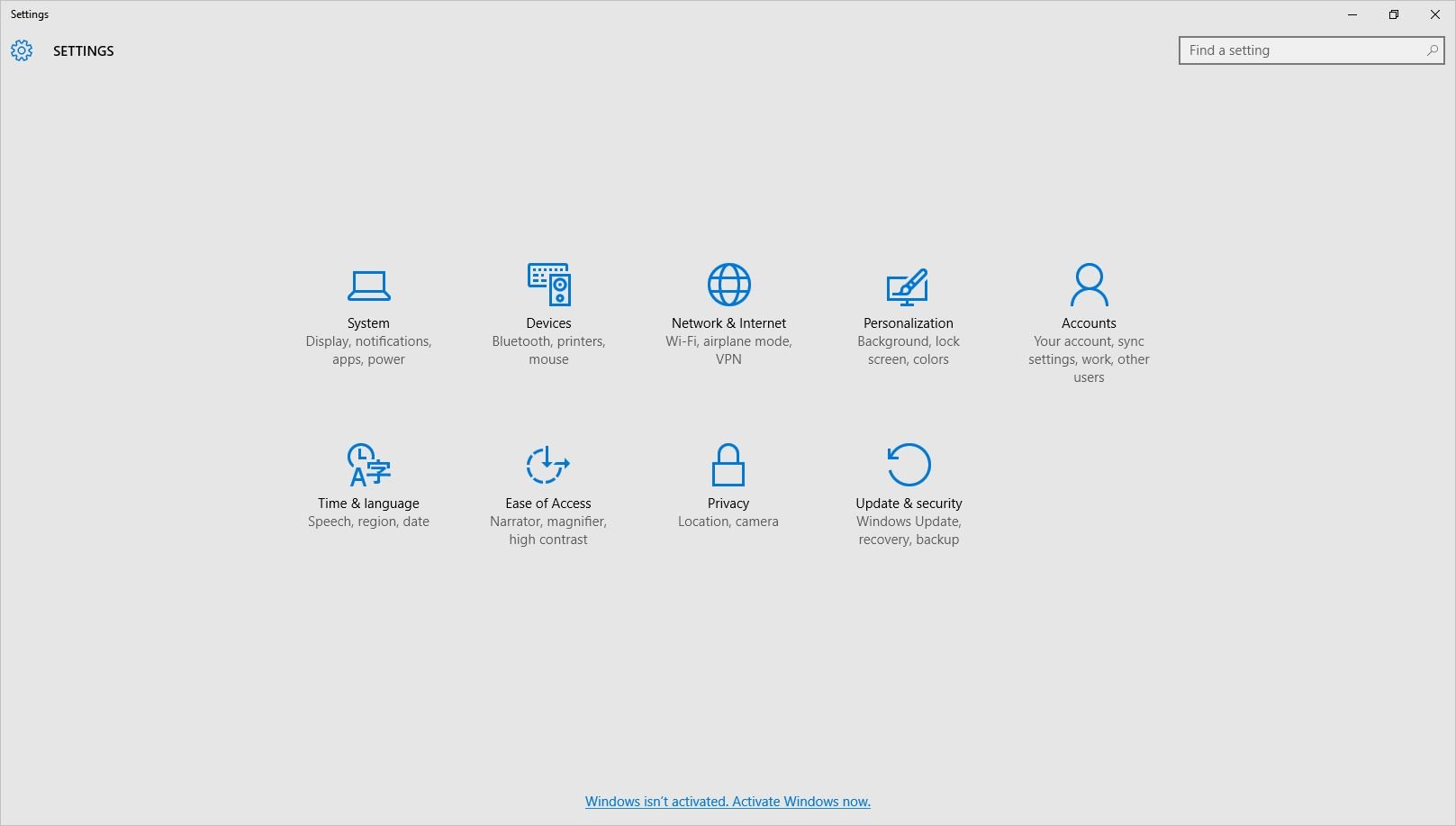 Access the Settings app from the Start menu or from the Action Center in the taskbar.